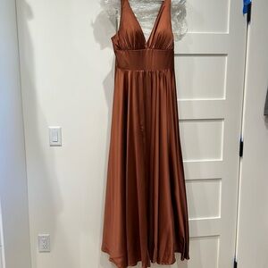 Cinderella Copper V-Neck Maxi Dress